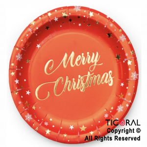 PLATO NAVIDAD MERRY CHRISTMAS  CHICO CON STAMPING x 8